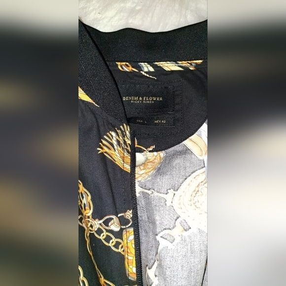 Denim & Flower Bomber by Ricky Singh Mens Horse Bit & Chain Equestrian Pattern - Picture 3 of 11